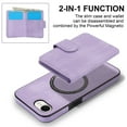 thumbnail image 5 of Decase for iPhone 16e Flip PU Leather Back Cover with 2-in-1 Detachable Magnetic Wallet with 5 Card Slots Compatible Mag-Safe and RFlD Blocking Kickstand and Wireless Charging,Purple, 5 of 6