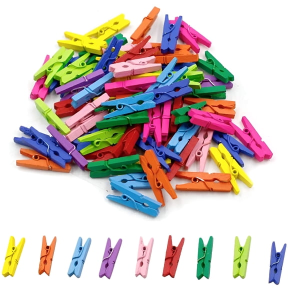 ACDANC 100PCS Mini Clothespins Wooden Clips,Clothes Pins Colored,Mini Natural Wooden Clothespins Multi-Function Clothespins Photo Paper Peg Pin Craft Clips