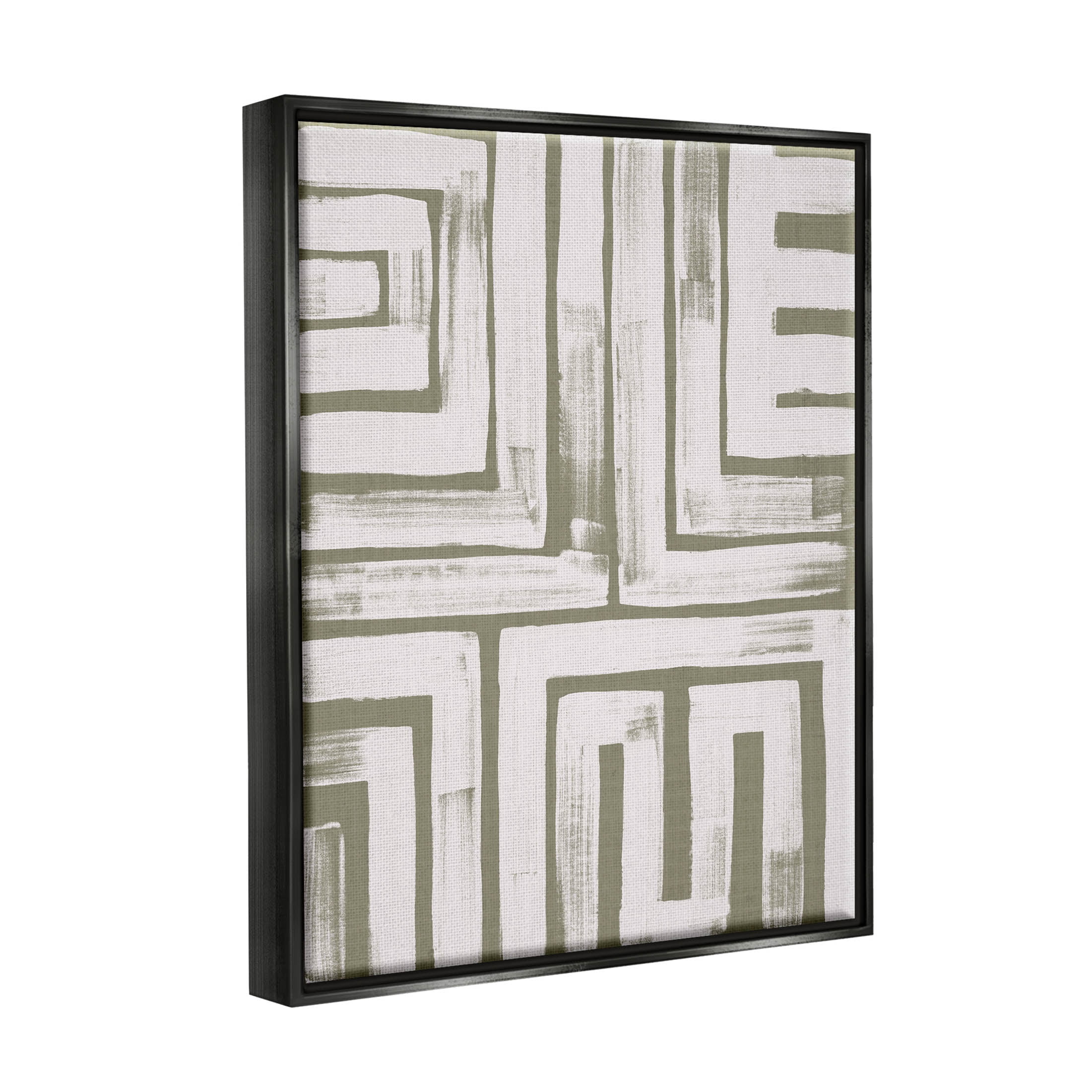 Stupell Industries Square Shape Abstract Pattern Graphic Art Jet Black Floating Framed Canvas Print Wall Art, Design by June Erica Vess