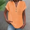 thumbnail image 2 of T-Shirts Femmes Plus Mode Décontractée Col en V Boutonné Manches Courtes avec Poches - Hontri, 2 of 5