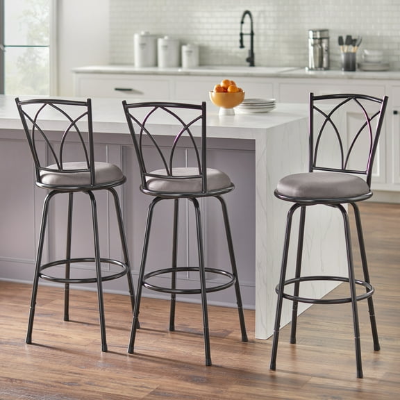 TMS Delta Adjustable-Height Metal Barstools, Black, Set of 3