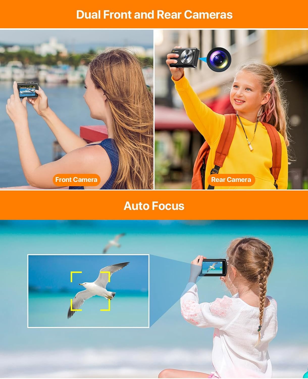 AI Smart Digital Camera WiFi Autofocu Dual Lens Point and Shoot Camera with 3.6" Touchscreen Smart Effects,Beauty & AR Filters with 32GB Card for Boys Girls Kids
