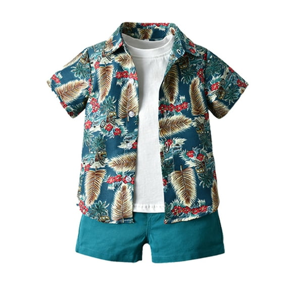 MXIEZI Newborn Boys Hawaiian Outfits Toddler Clothes Floral Shirt Shorts T Shirt Short Sleeve Set for 12 Months-7 Years
