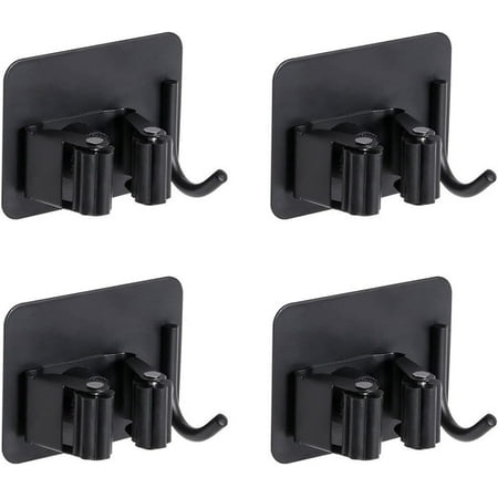 

Mop Broom Holder with Hooks 4 Self-Adhesive Stainless Steel Mop Holders For kitchen bathroom closet garden garage