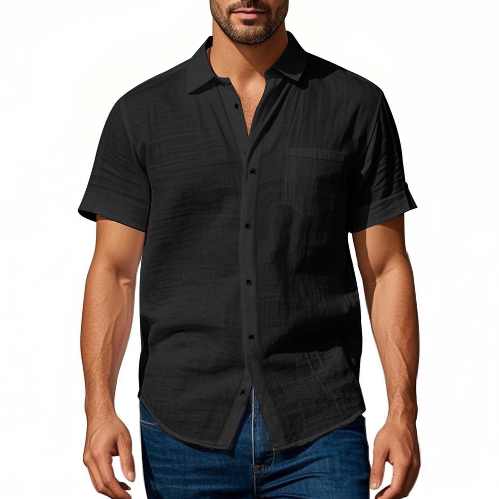 ZCFZJW Men's Cotton Linen Short Sleeve Shirts Lightweight Casual