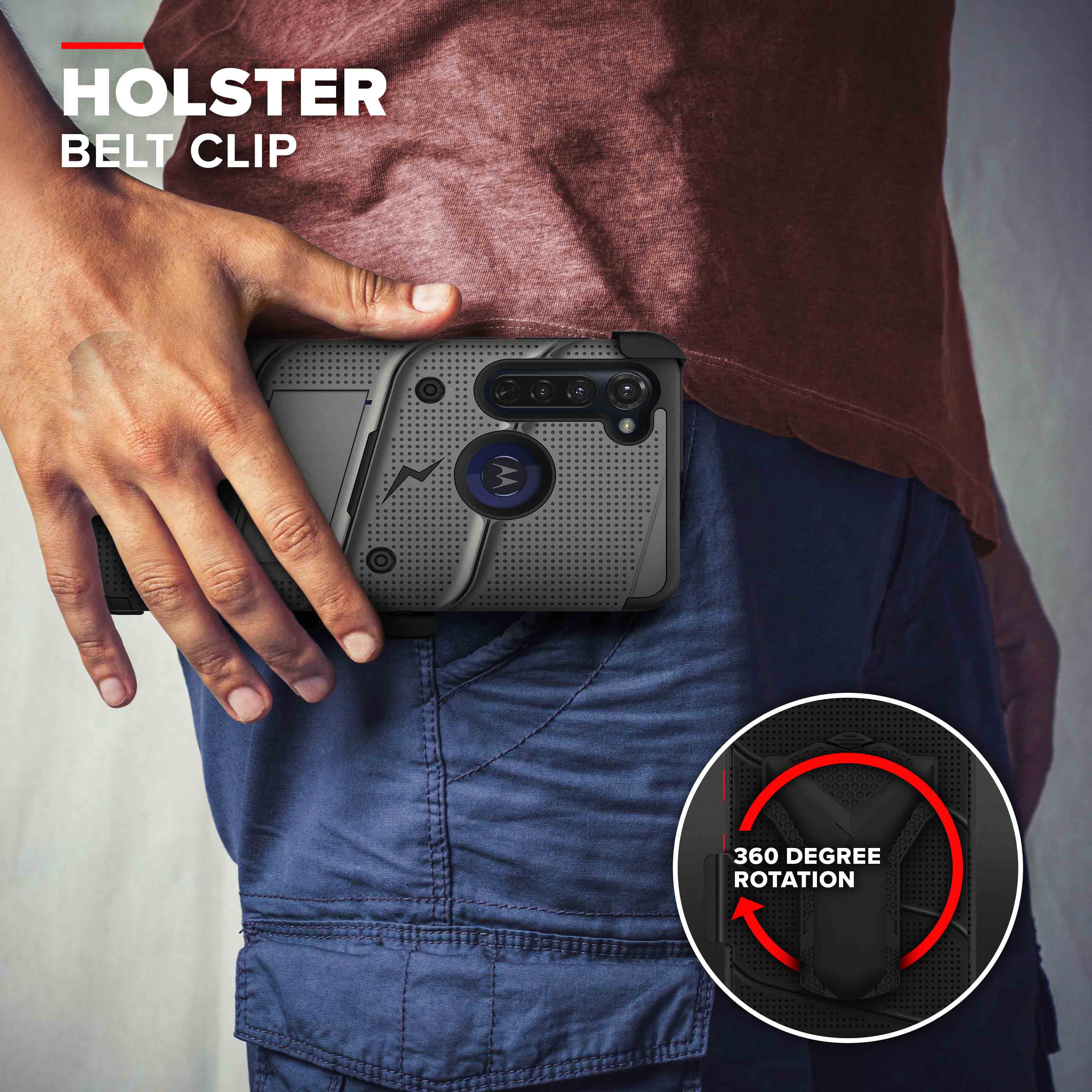 Zizo Bolt Series for Moto G Stylus (2020) Case with Screen Protector Kickstand Holster Lanyard - Gun Metal Gray & Black