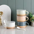 thumbnail image 2 of AmorArc Ceramic Soup Mugs with Handles and Lids,24 OZ Soup Cups Set of 2 with Terracotta Underside,Mug Bowls with Spoon for Soup/Cereal/Salad/Noodles/Ramen/Microware &Dishwasher Safe-Grey&Beige, 2 of 9