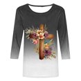 thumbnail image 4 of Blouse pour Femmes T-shirt Imprimé Col Rond de Pâques Manches 3/4 Col Rond Chandail, 4 of 9