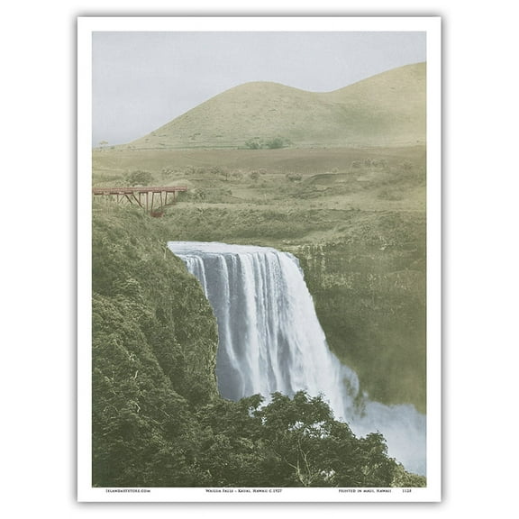 Wailua Falls - Kauai Hawaii - Vintage Hand Colored Postcard c.1927 - Master Art Print (Unframed) 9in x 12in