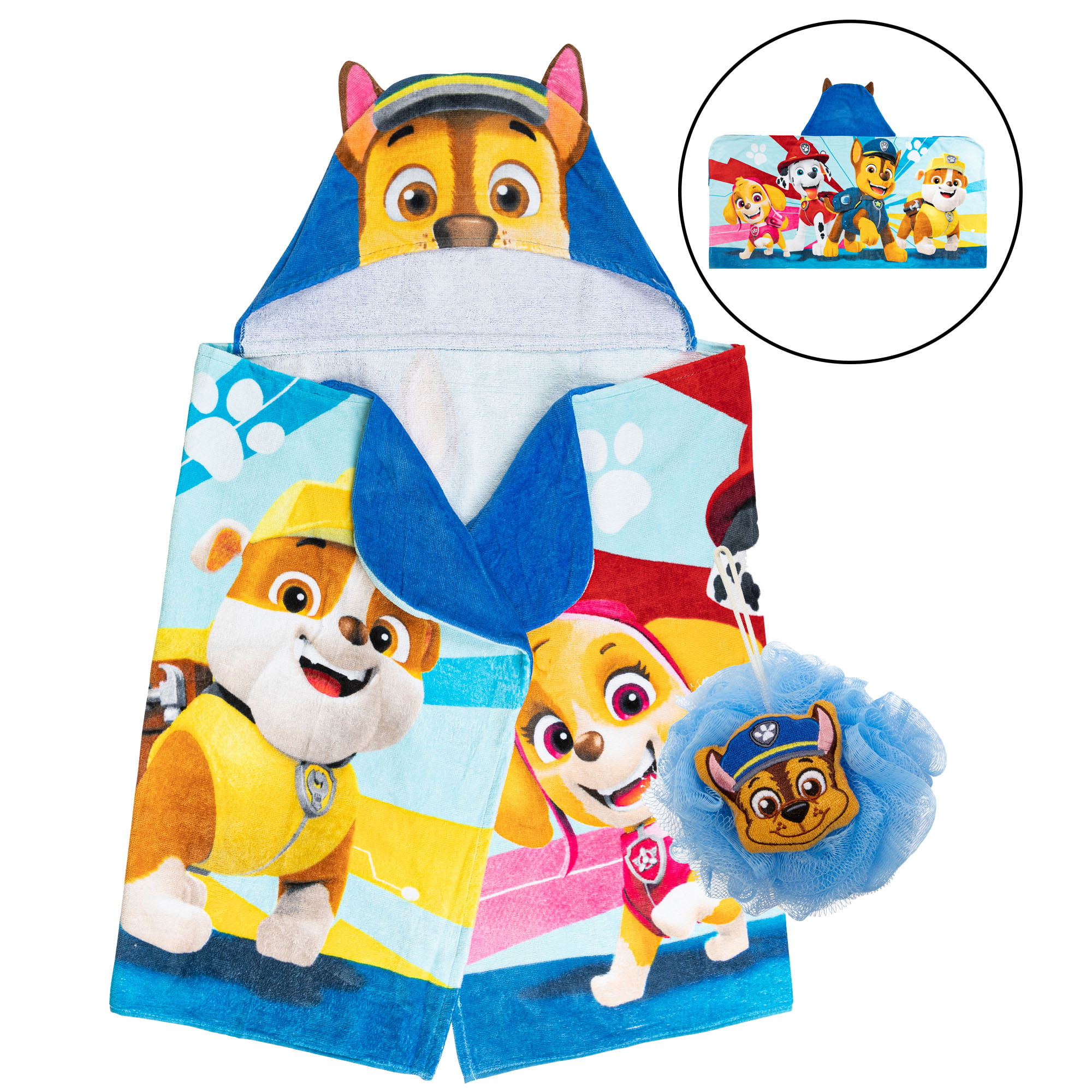 Blue Marshall Character Perfect for Bath and Beach Marshall Paw Patrol Nickelodeon Official Licensed Boys Hooded 100% Cotton Poncho Towel 