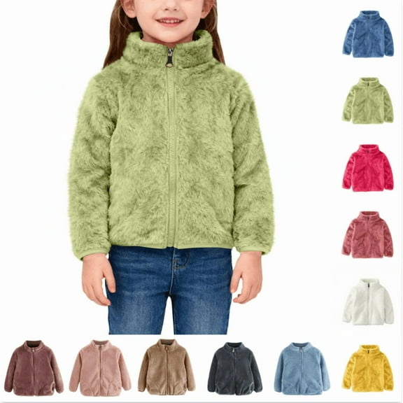 Avrntaa Cute Warm Coat for Girls Faux Fur Fuzzy Jacket Cold Weather Outerwear Coats for 1-10Y Kids Green 5T