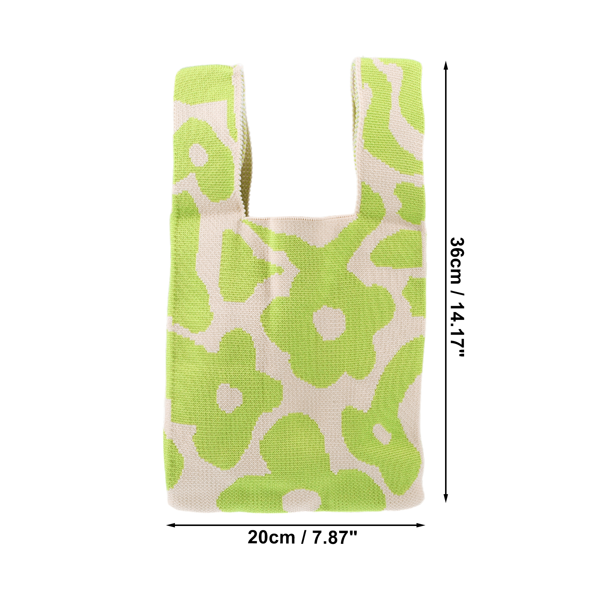 Unique Bargains Reusable Mesh Net Grocery Tote Bags Flowers Green Beige 14.17"x7.87"
