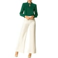 thumbnail image 3 of INSPIRE CHIC Women's Stand Collar Pleated Button Keyhole Button Blouse M Green, 3 of 8