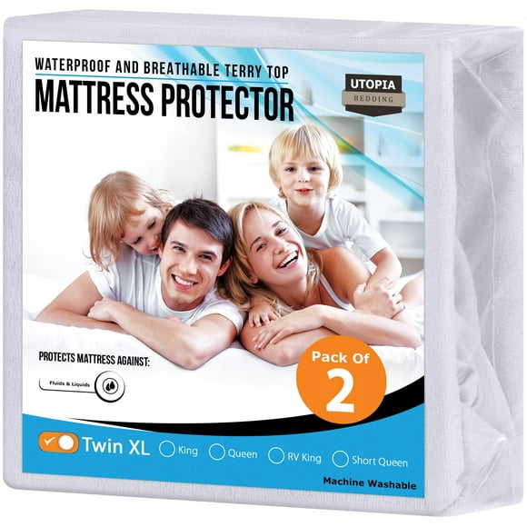 Utopia Bedding Waterproof Mattress Protector Twin XL Size 2 Pack, 200 GSM Breathable Terry Mattress Cover, Fitted Style with Stretchable Pockets (White)