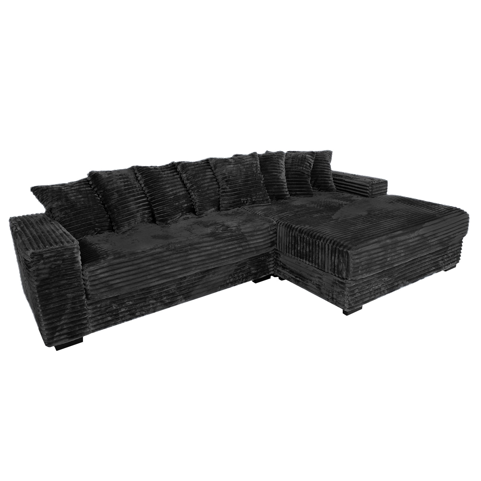Advwin 110" Oversized L Shaped Sofa with Chaise, Comfy Plush 2-Piece L-Shaped Sectional Couches with 8 Pillows, Soft Fluffy Upholstered Sofa Bed for Living Room Apartment Bedroom, Black