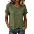 thumbnail image 2 of ClodeEU Women's Crew Neck Button Short Sleeve T-shirt,Solid Color Casual Loose Top Army Green,Women's Plus L, 2 of 8