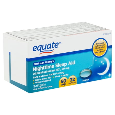 Equate Maximum Strength Nighttime Sleep Aid Softgels, 50 mg, 32