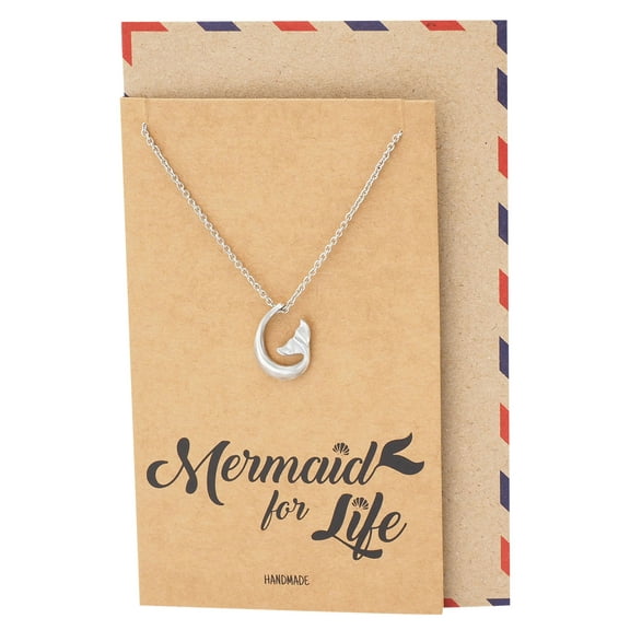 Quan Jewelry Mermaid Tail Pendant Necklace, Gifts for Mermaid Lovers with Greeting Card