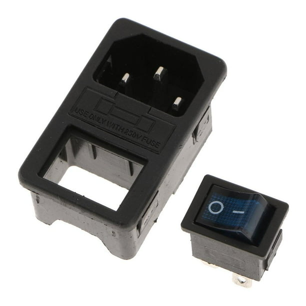 Toma de corriente macho IEC320 C14 250 V 10-15 A Módulo de entrada con portafusibles Azul
