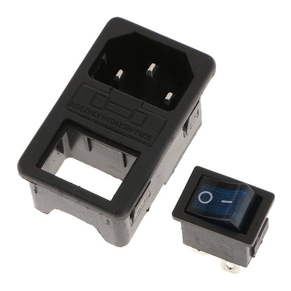 Interruptor de luz IEC320 C14 Fusible con fusible Entrada Conector macho Enchufe 250V 10A Azul Cola Toma de corriente macho