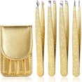 thumbnail image 1 of FungChoi 4-Pcs Glitter Stainless Steel Precision Tweezer Set for Eyebrows, Ingrown Hair & Lash Extensions (Gold), 1 of 7