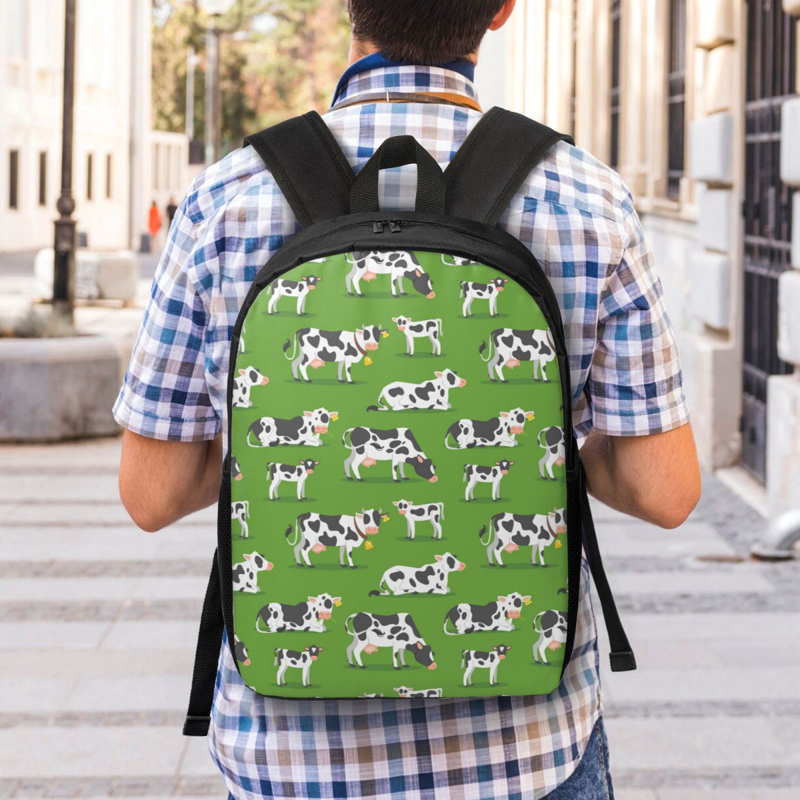 Xecao Cows With Calfs Green print Travel Backpack, Large Computer Backpack for Men Women, College School Rucksack Book Bag