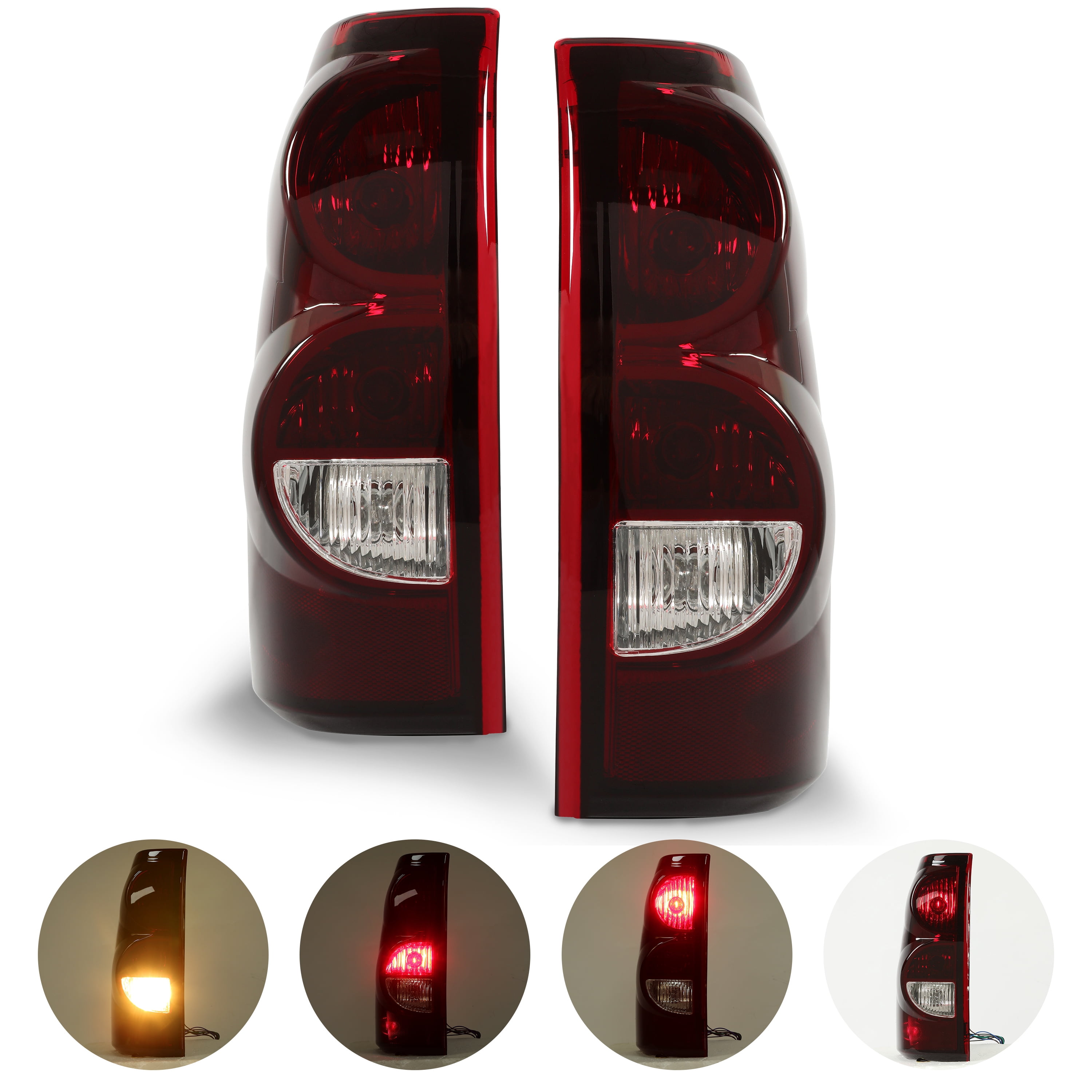Kojem Tail Lights Pair for 2003-2007 Chevy Silverado 1500 2500 3500 Pickup Rear Tail Lamp Dark Red Lens + Chrome Housing Set