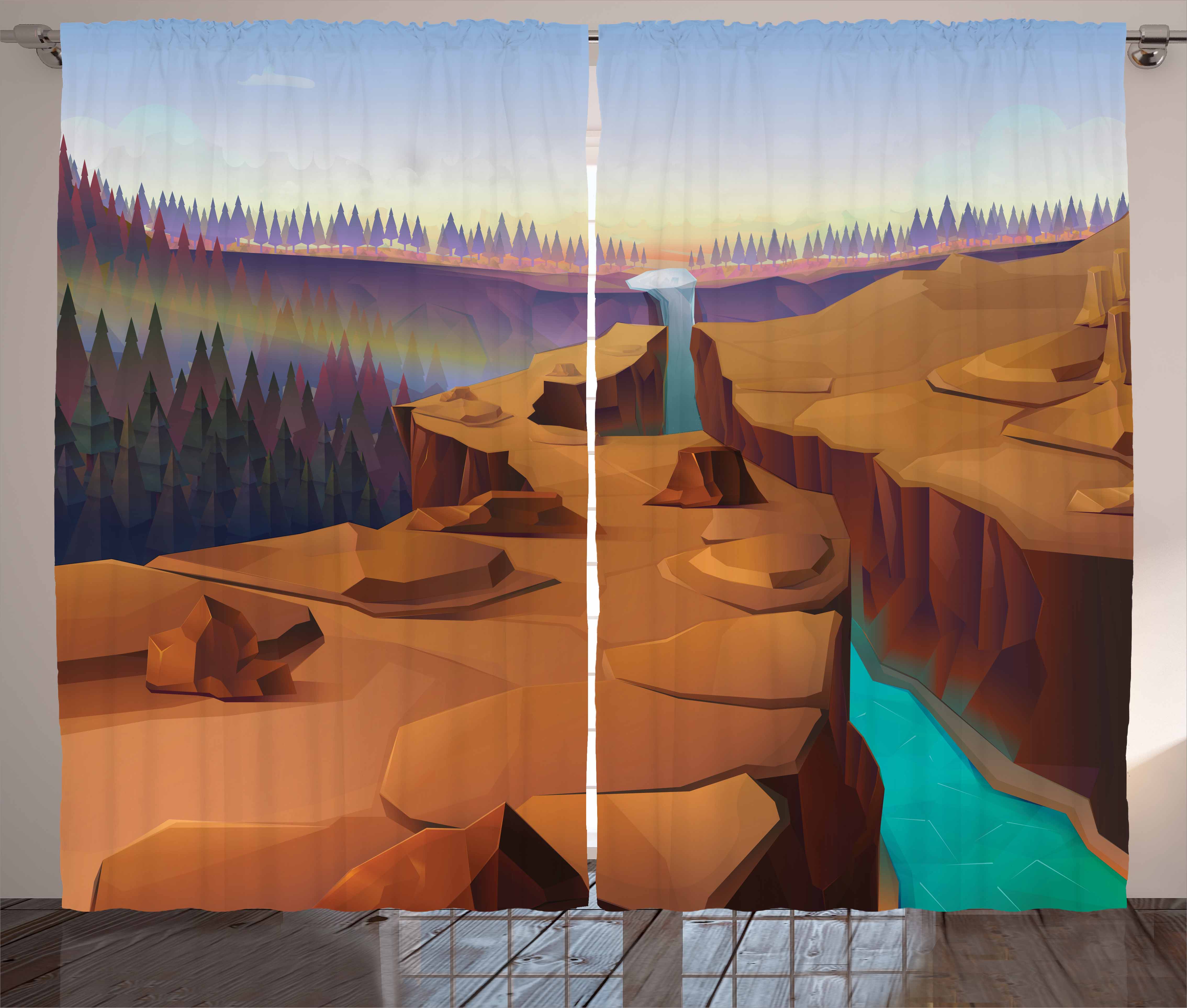 Southwestern Curtains 2 Panels Set Cartoon Canyon Landscape With