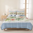 thumbnail image 3 of Quilts Twin Size Bedding Set, Tropical Botanical Lightweight Quilted Comforter, Pastoral Leaves Floral Blue Stripes Soft Reversible Bedspread Coverlet with Pillow Covers for All Season, 68" x 86", 3 of 9
