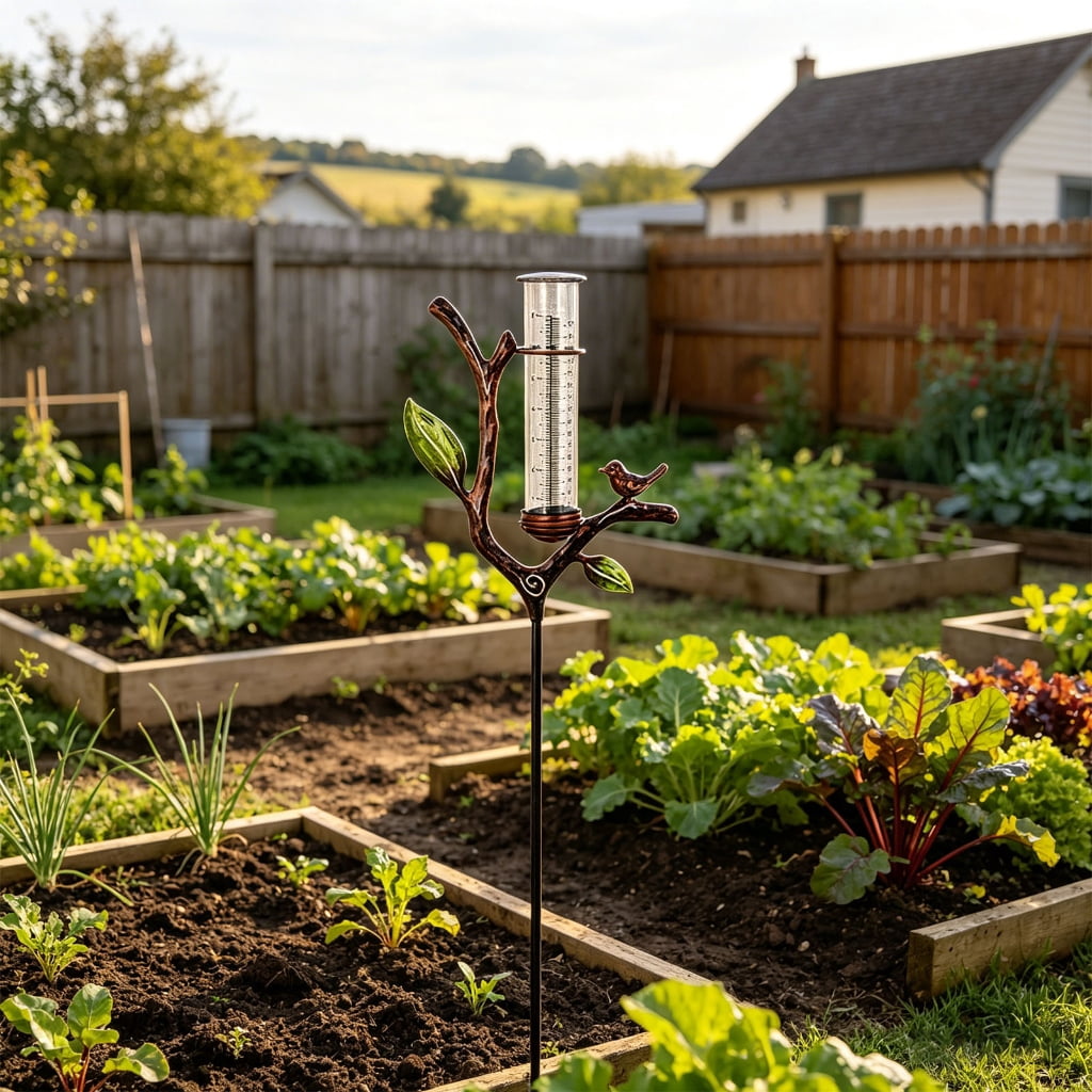 Artistic Nature Themed Rain Meter For Outdoor Spaces Crafted From Premium Metal And Acrylic