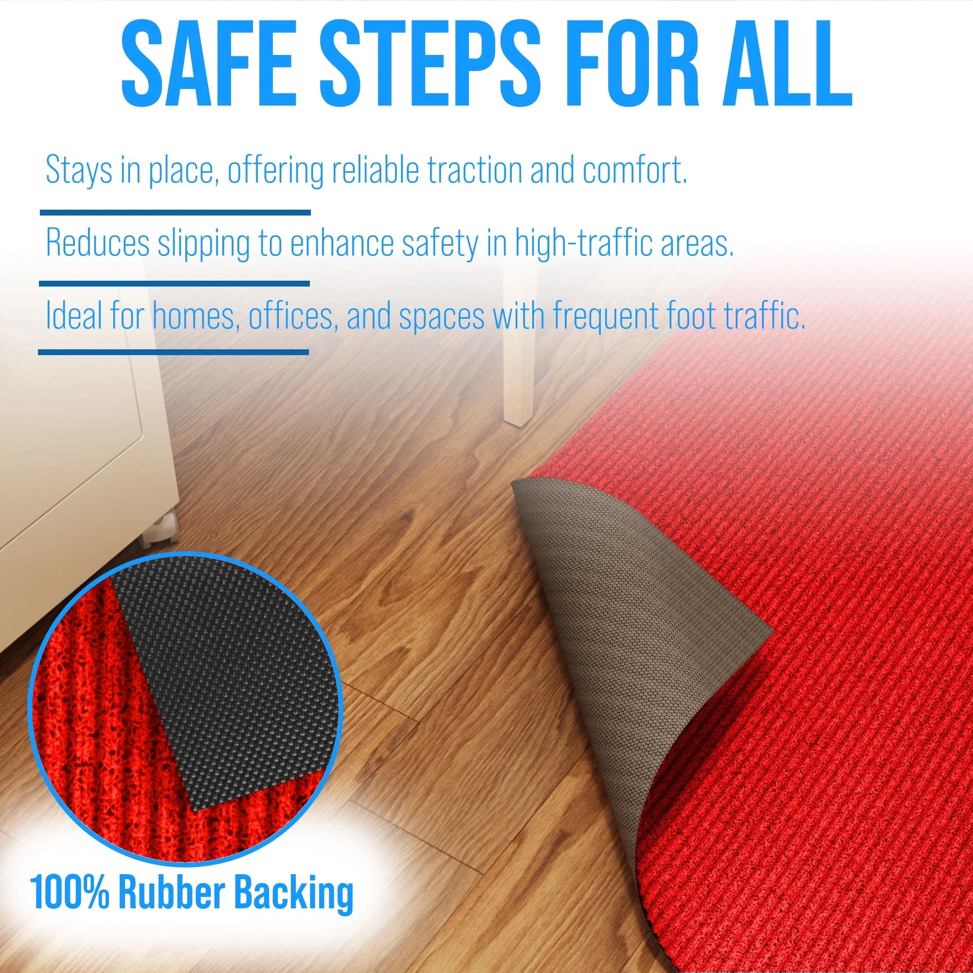 31 in. Wide x Cut-to-Length – Non-Slip, All-Weather, Heavy-Duty Utility Runner Rug – Absorbent, Dirt-Trapping, Kid and Pet Safe for Entryways and High-Traffic Areas, Red