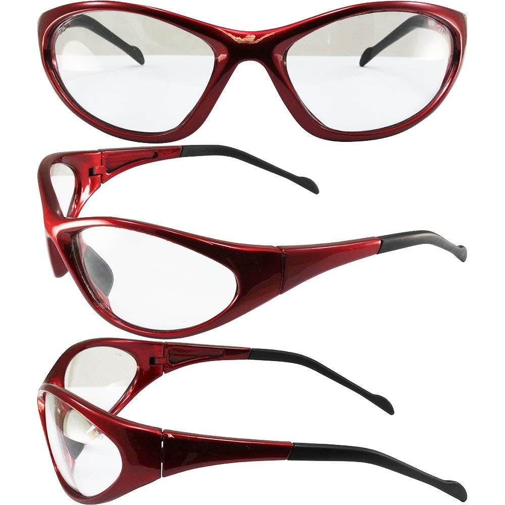 Global Vision Trigger Safety Glasses Red Half Frame Clear Lenses ANSI Z87.1+ 