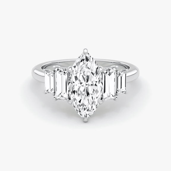 2.0 CTW Marquise Cut Lab Grown Diamond Engagement Ring 925 Sterling Silver Five Stone Wedding Ring