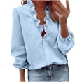 thumbnail image 6 of Women's Casual V-Neck Long Sleeve Tunic Top Loose Fit Plus Size Solid Color Blouse, 6 of 9