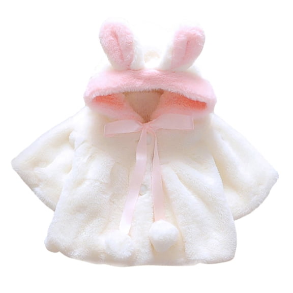 Baywell Toddler Baby Fall Winter Hooded Coat Cloak Girls Boys Thick Warm Faux Fur Fleece Flannel Hooded Jacket Overcoat Infant Outerwear White 0-18M