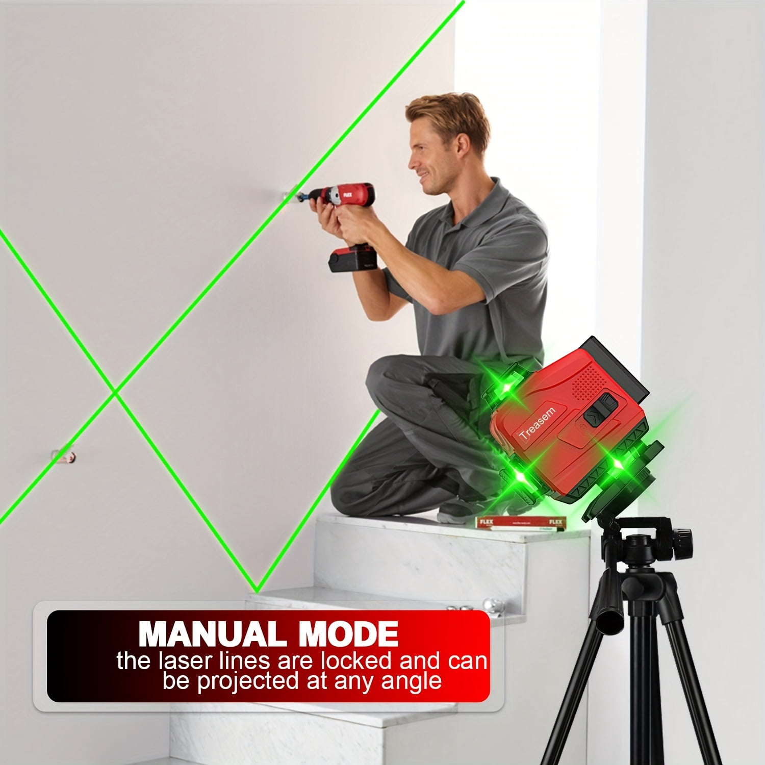 4x360 Laser Level, 82ft/25m, ±1mm/7m Precision, With Self-leveling and Manual Mode, including Magnetic Bracket, Remote Controller and 2 Lithium Rechargeable Battery