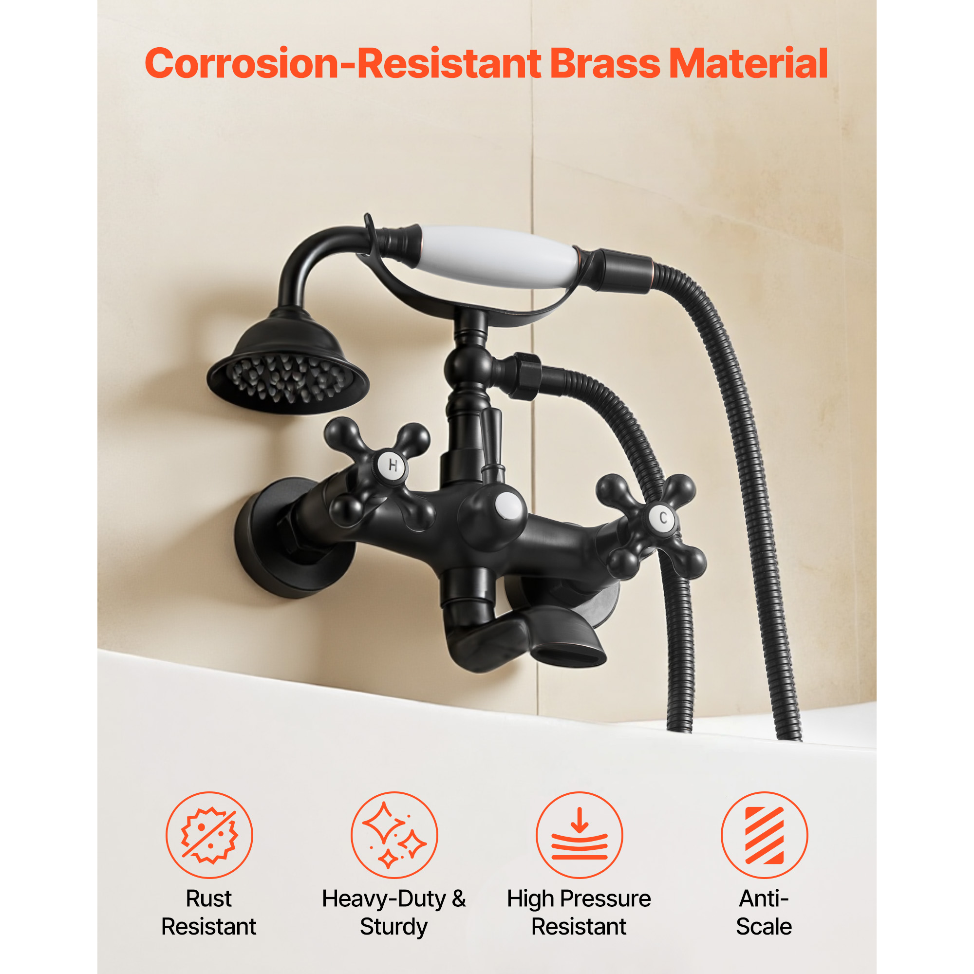 KFFKFF Wall-Mounted Clawfoot Tub Faucet with Handheld Shower, Vintage Oil-Rubbed Bronze Bathtub Filler Kit Featuring Adjustable Swing Arms and 360° Rotating Spout