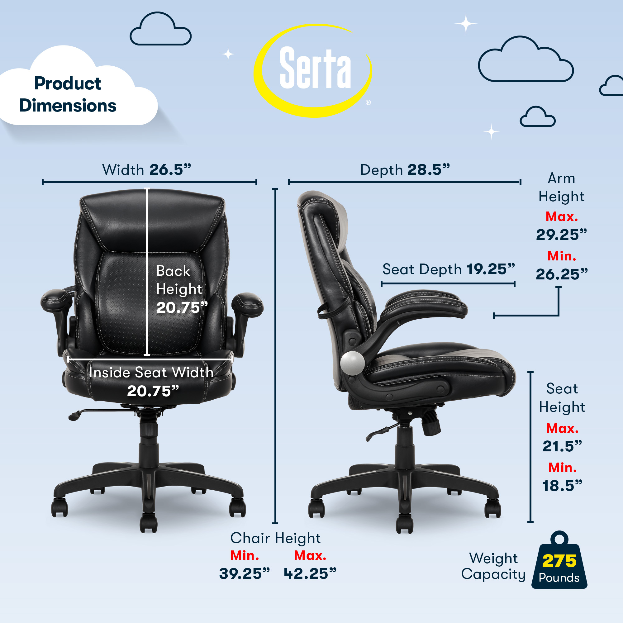 Serta Air Lumbar Bonded Leather Manager Office Chair, Black photo 3