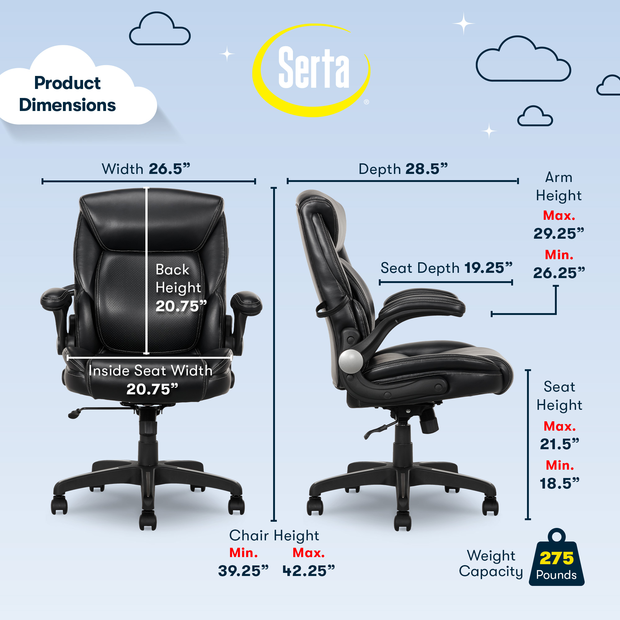 Serta Air Lumbar Bonded Leather Manager Office Chair, Black - image 4 of 15