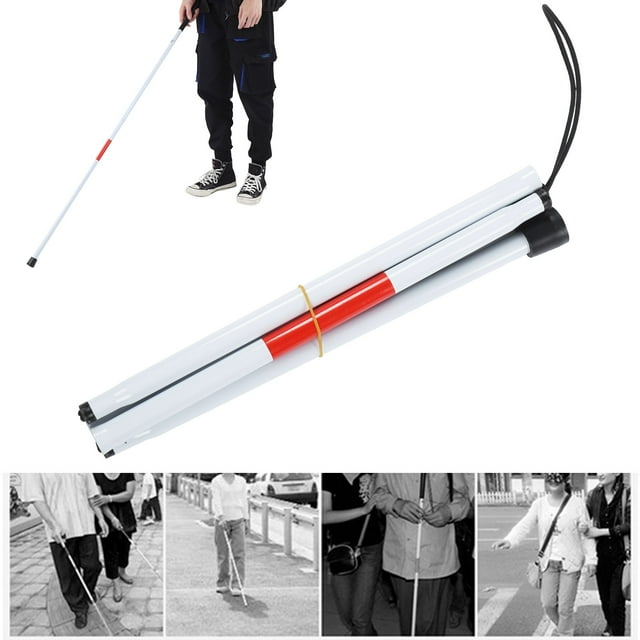 Qiilu Accessoires de Randonnée Bâtons de Marche Pliables Canne Pliable Réfléchissante Blanche et Rouge pour Malvoyants