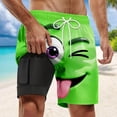 thumbnail image 2 of Telankuip Men's Swim Trunks with Compression Liner Funny Face Printing Elastic Drawstring Waist Beach Shorts for Swim Pool Surfing Wear Convenient Lined Pocket Casual Board Shorts 5-Green M, 2 of 4