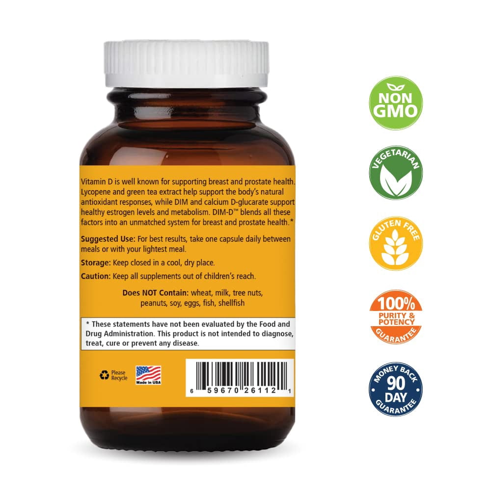 Dim D by Pure Essence - Natural Supplement for Estrogen Balance, Hormonal Acne, and Menopause Support with Vitamin D3, Calcium, Green Tea & Lycopene - 90 Capsules