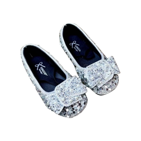 Gpaecead Girls Glitter Pearl Princess Shoes Faux Leather Soft Sole Sparkle Flats Casual For Birthday Party Daily Spring,B-Silver