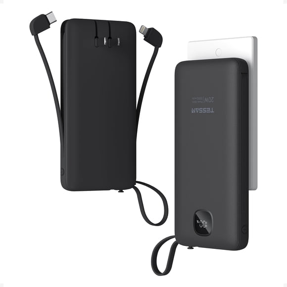 Cargador portátil TESSAN de 10000 mAh con cables integrados