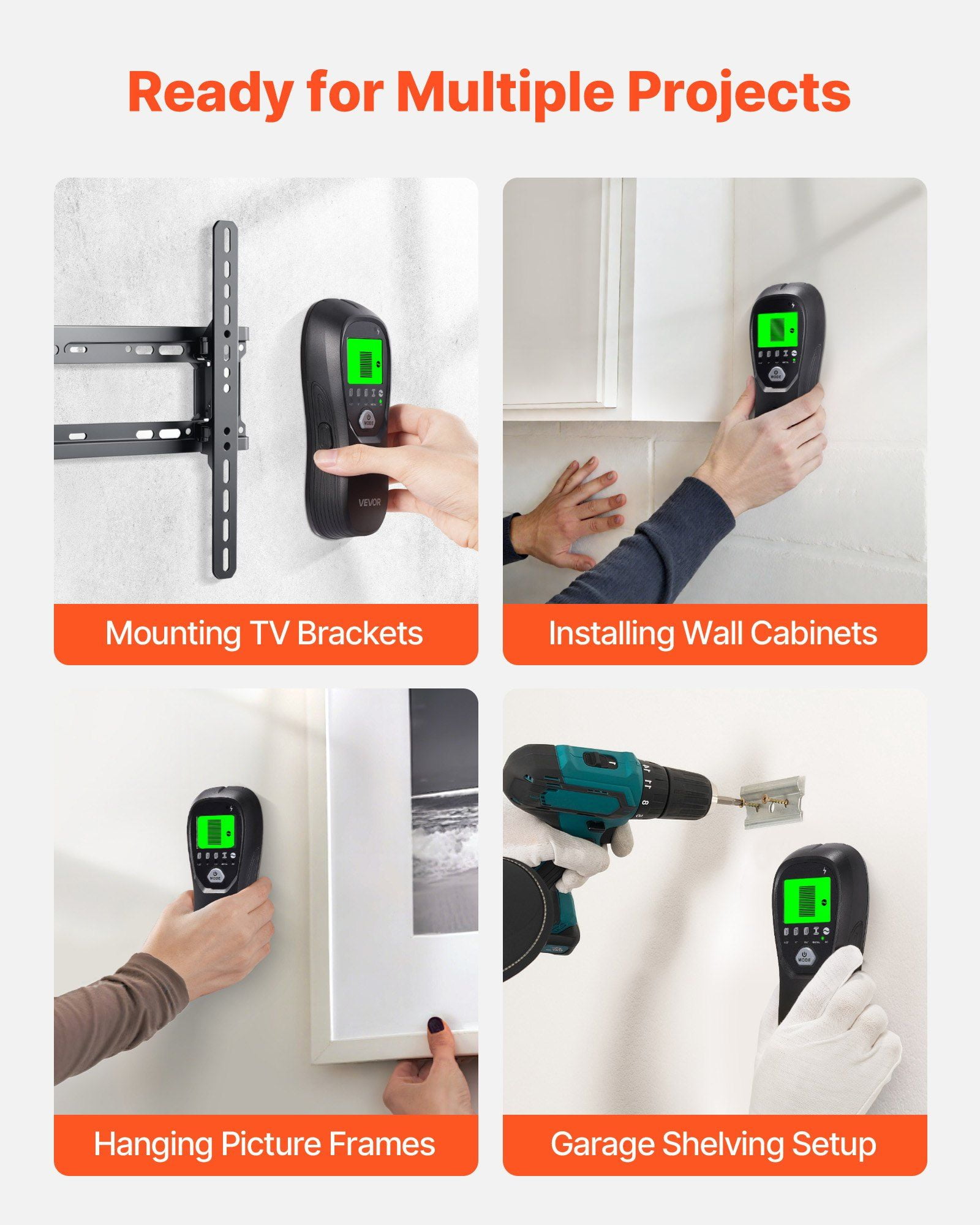 Stud Finder Wall Scanner, 5 in 1, Electronic Wall Stud Detector with Smart Sensor, High-Definition LCD Display and Audio Alarm, for the Center and Edge of Metal, AC Wire, Joists, Pipes, Black