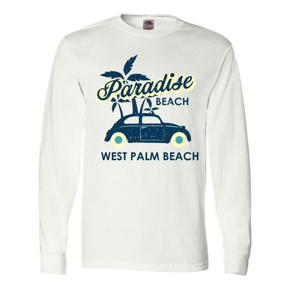 Inktastic Paradise Beach in West Palm Beach with Palm Trees and Car Long Sleeve T-Shirt