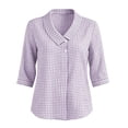 thumbnail image 6 of Miqool Cotton Linen 3/4 Sleeve Button Down Shirts for Women Summer Gingham Plaid Striped Tops Collared Casual Loose Blouse, 6 of 6