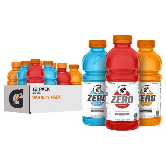 Gatorade G Zero Thirst Quencher, 3 Flavor Variety Pack, 20Oz Bottles (12 Pack)