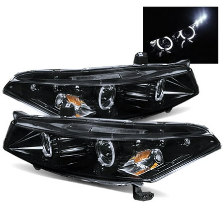 For 08 12 Honda Accord 2 Door Glossy Black Dual Halo Projector Headlights Lamps