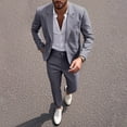 thumbnail image 2 of Men's Linen Suit Set 2Pcs Slim Fit Elegant Solid Pocket Dress Blazer Jacket Pants,formal Mens Tuxedo Set Single Breasted 2 Button for Wedding Work Prom Dark Gray, 2 of 9